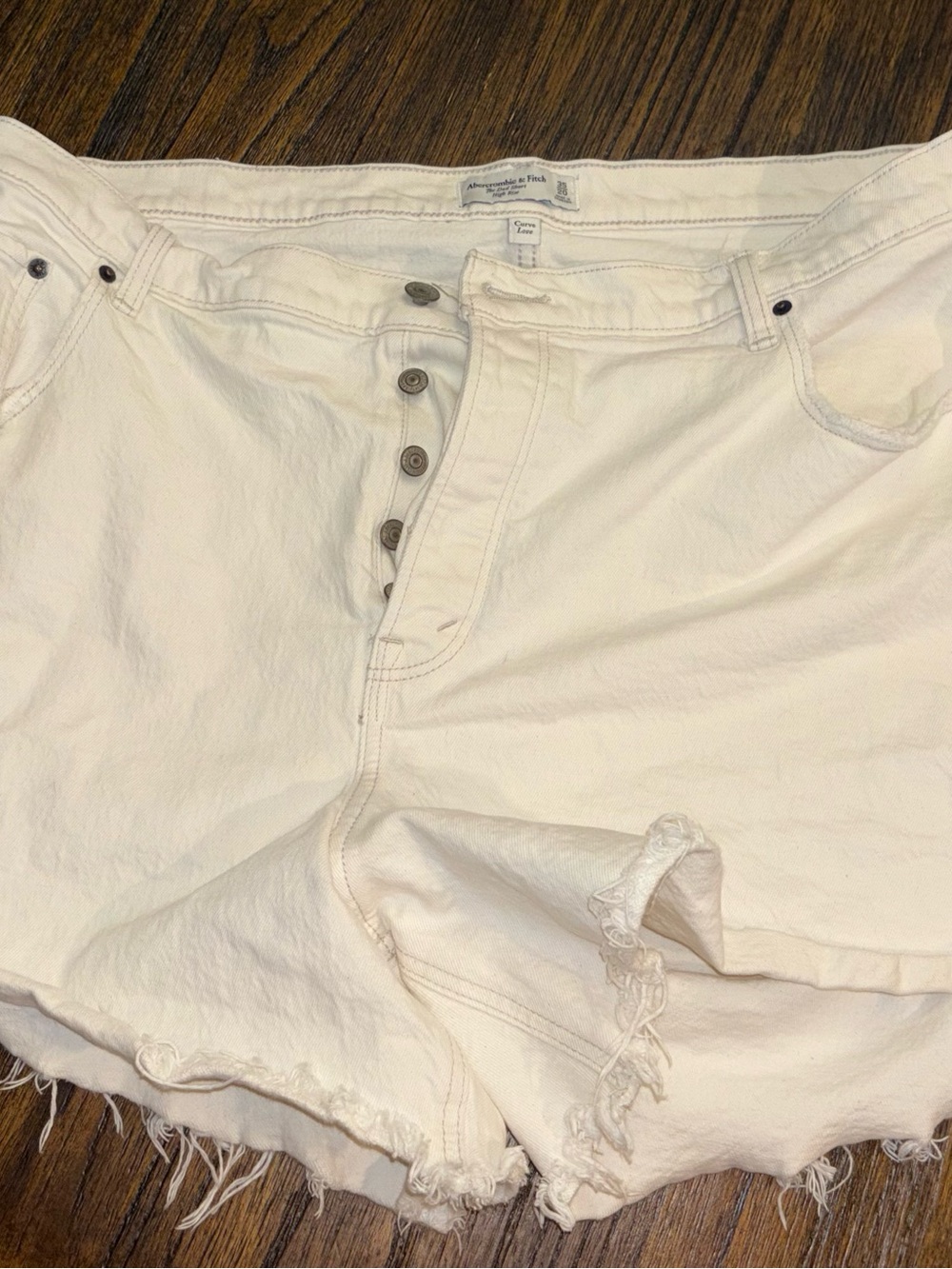 Abercrombie & Fitch Off-White Frayed Button-Fly Denim Shorts